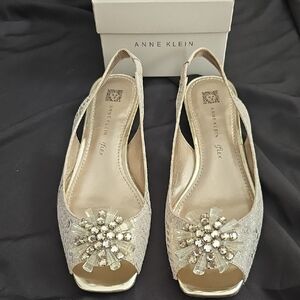 Anne Klein Gold Embellished Slingback Heels